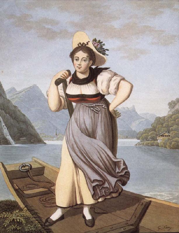 Gabriel Lory fils Elisabeth Grossmann,La Beautiful Bateliere of Brienz oil painting image